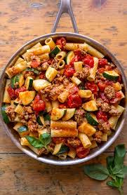 Rigatoni With Sausage Tomatoes And Zucchini Baker By Nature Recipe Easy Pasta Recipes Pasta Dishes Recipes