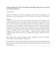 Pdf Ultimate Transformation How Will Automation Technologies Disrupt The Travel Tourism And Hospitality Industries