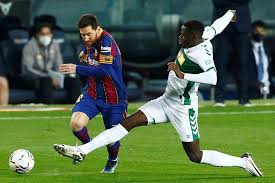 Lionel messi scores twice as barcelona beat elche to move within five points of la liga leaders atletico madrid. 1oxemdvebgfmam
