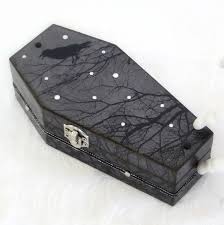 Halloween Coffin Box Goth Gothic Black Coffin Raven Spooky Etsy Halloween Coffin Halloween Painting Halloween Fun