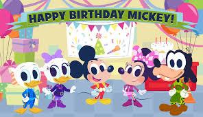 Red and white color banner and balloons. Disney Junior Happy Birthday Mickey Leave Your Own Birthday Message For Mickey In The Comments Happybirthdaymickey Facebook