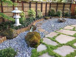 Japanese Garden Detail Plants On Left Japanese Maple Mugo Pine Mondo Grass Iris Palida Variegata Center P Japanese Garden Asian Garden Heavenly Bamboo