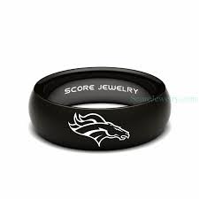 Black Tungsten Band With Domed Edge Nfl Football Denver Broncos Logo Ring Denver Broncos Logo Denver Broncos Womens Black Tungsten Band