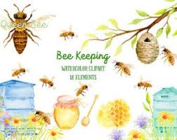 Aquarelle Apiculture Abeilles Et Nid D Abeille Imprime Pour Le Telechargement Immediat Imprimable Decor De La Cuisin Watercolor Clipart Bee Clipart Clip Art