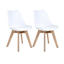 Lssbought Set Of 2 Eames Style Soft Padded Seat Dining Chairs With Solid Wooden Legs White