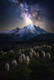 Mt Rainier Under A Clear Summer Night Sky Washington Wastate Usa Mountain Nature Photography Night Nature Photography Night Skies