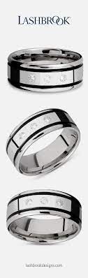 Cobalt Chrome Men S Wedding Ring With Black Accent Stripes And Three Diamonds Customize Your Own Ring On Our Men S Wedding Ring Titanium Bands Cobalt Chrome