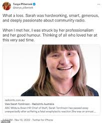 Shock as beloved ABC radio star Sarah Tomlinson dies of anaphylaxis