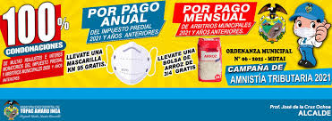 Los centros de amnistía operarán de lunes a viernes en el horario de 9:00a.m. Municipalidad Distrital De Tupac Amaru Inca Amnistia Tributario 2021
