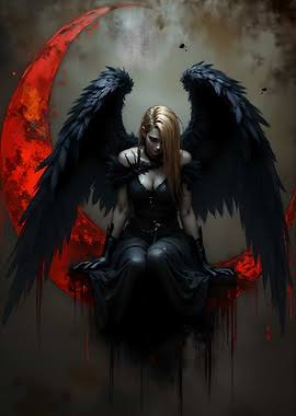 Dark Angel on Crescent Moon' Poster, picture, metal print, paint by Krzysztof Christopher Kobylka | Displate