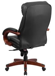 Btod High Back Leather Office Chair Mahogany Wood Base