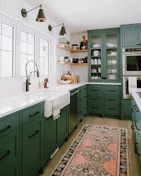 Farmhouse Homes On Instagram What Do You Think Of These Dark Green Cabinets Rate This Green Kitchen Cabinets Dark Green Kitchen Kitchen Cabinet Colors