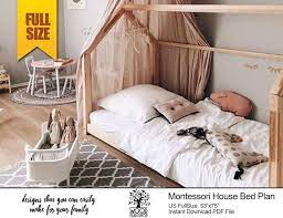 Toddler House Bed Plan Full Size Bed Frame Plan For Montessori Bedroom Diy Pdf Plan Wooden Floor Toddler House Bed Bed Frame Plans House Bed Plans