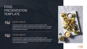 T he main food is often placed in the middle of the plate while the rest of it remains empty or is discreetly decorated with sauce or spices, and looks like a signature on the artwork. Stylish Food Template Free Powerpoint Presentation