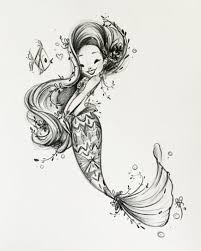 Black And White Mermaid Sketch Tiki Mermaid Fine Art Print Etsy Mermaid Drawings Mermaid Artwork Mermaid Sketch