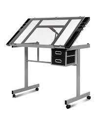Artiss Drawing Desk Drafting Table Craft Adjustable Glass Art Tilt Drawers Grey Myer