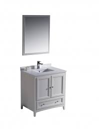 H bathroom vanity in espresso with single basin top in white ceramic and mirror. 30 Inch Single Sink Bathroom Vanity In Antique White