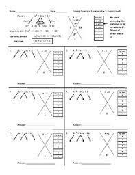 Factoring Quadratic Equations Functions When A Coefficient Is Not 1 Worksheet