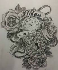 50+ timeless pocket watch tattoo design variations and. Rose Tattoo Design Clock Tattoo With Name And Date Of Birth Novocom Top
