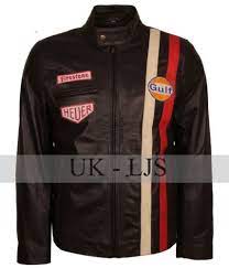Steve Mcqueen Le Mans Driver Grandprix Gulf Brown Real Biker Leather Jacket Mens Ebay Leather Jacket Men Jackets Leather Jacket