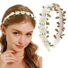 Sfghouse1pc Daisy Flower Headbands Hippie Flower Crowns With Green Leaf