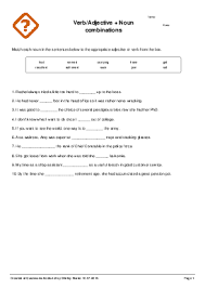 Noun, verb, adjective or adverb. Verb Adjective Noun Combinations Cloze Test Worksheet Quickworksheets