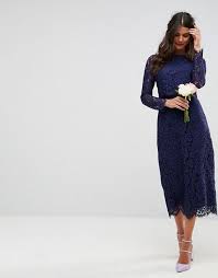 Asos Asos Design Bridesmaid Lace Long Sleeve Midi Pencil Dress Long Sleeve Bridesmaid Dress Asos Evening Dresses Navy Lace Dress