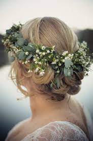 Very Sweet Flower Crown Made Of Wax Flower And Baby Eucalyptus Flower Crown Hairstyle Wedding Hair Flowers Flower Girl Hairstyles