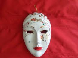 Decor Hand Painted Made in Italy Masquerade Mask Rhinestones Gold Red  Hanging