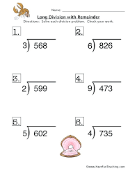 Understand subtraction of rational numbers as adding the additive 7.ns.a.2apply and extend previous understandings of multiplication and division and of fractions to multiply and divide rational. Division Worksheets With Remainders Sumnermuseumdc Org