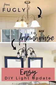 From Fugly To Farmhouse In 2020 Chandelier Makeover Kitchen Lighting Fixtures Lighting Makeover