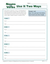Some of the worksheets displayed are parts of speech nouns verbs, noun verb adjective adverb review practice, circle the nouns in the remember that a noun, verbs are doing bunny ride nouns are words for, nouns quiz, parts of. Use It Two Ways Printable Nouns And Verbs Worksheet