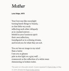 Mother Lola Ridge Mother Poems Mothers Day Poems Family Poems