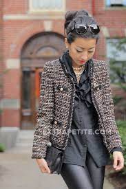 Faux Leather Cropped Tweed Chanel Style Jacket For Petites Extra Petite Tweed Jacket Outfit Chanel Style Jacket Fashion
