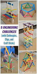 5 Engineering Challenges With Clothespins Binder Clips And Craft Sticks Frugal Fun For Boys And Girls Simple Stem Activities Craft Stick Crafts Stem Activities