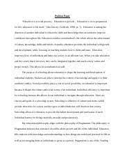 Purpose and meaning of education, education is a process, aristotle said education is process of creation of sound mind in a sound body. Edsn 600 Informed Position Paper Docx Jaclyn Murphy Sedn 600 Informed Position Paper Position Statement A Philosophy Of Education Is A Statement That Course Hero