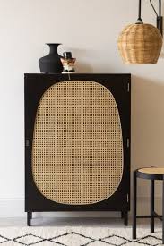 Sungkai Woven Cane Mango Wood Single Door Cabinet Black In 2020 Single Doors Decor Furniture Inspiration