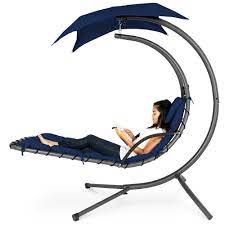 This outdoor glider is made from extremely durable solid wood construction, but be forewarned that this glider may take a few hours to assemble initially. Best Choice Products Hanging Curved Chaise Lounge Chair Swing For Backyard Patio W Pillow Canopy Stand Teal Walmart Com Walmart Com