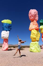 This installation is by the swiss artist ugo rondinone. Seven Magic Mountains Las Vegas Siesta Shell Photo Of Style Blogger Siesta Shell At The Famous Seven Magic M Seven Magic Mountains Vegas Trip Las Vegas Trip