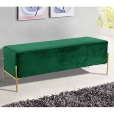 Green Velvet Mid Century Modern Stick Gold Legs Bench Velvet Furniture Furniture Design Modern Mid Century Modern Bench