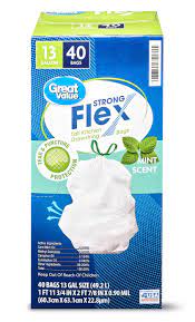 Tall kitchen bags 13 gallon. Great Value Tall Kitchen Trash Bags Mint Scent Strong Flex 13 Gallon 40 Count Walmart Com Walmart Com