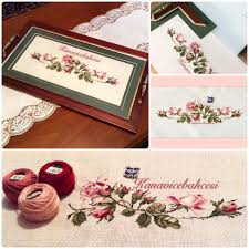 Kanavice Etamin Elisi Elemegi Goznuru Tea Cay Kahve Tepsi Sunum Pembe Pink Gul Guller Rose Cerceve Crossstitch Benyaptim Masallah N Kanavice Kanaviceler Tepsi
