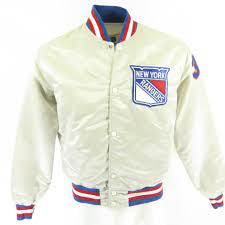 Vintage 80s New York Rangers Starter Satin Jacket Mens Rare White Hockey Nhl The Clothing Vault Vintage Sports Clothing Satin Jackets Jackets