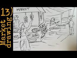 The coloring for the scene was very vibrant! How To Draw Market For Competitions Drawing In 2 Minutes Market Drawing Sketch Youtube