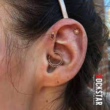 Rockstar Body Piercing Fresh Forward Helix From Peterjett Piercingsby Jewelry Is A Yellow Gold Beaded Baguette With Rhodolite And We Also Got To Spruce Up A Pre Existing Helix With A Tiny