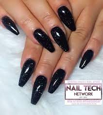 These black acrylic nails use small beads to give. Black Glitter Nails Nailstyle Black Nails With Glitter Sparkly Black Nails Sparkly Acrylic Nails