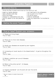 Everyday Hygiene Worksheets For Kids Level 2 Personal Hygiene Worksheets Middle School Health Hygiene Lessons