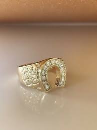 Men S 14k Yellow Big Bold Real Gold Nugget Ring With Horseshoe Man Made Diamonds Man Made Diamonds Gold Nugget Ring Solid Gold Band