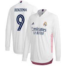 The official away jersey of real madrid for the 2020/21 season. Men S Adidas Karim Benzema White Real Madrid 2020 21 Home Authentic Long Sleeve Player Jersey