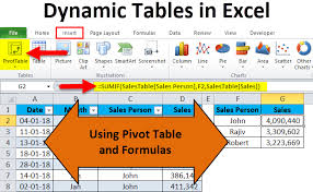 dynamic tables in excel using pivot table and formulas